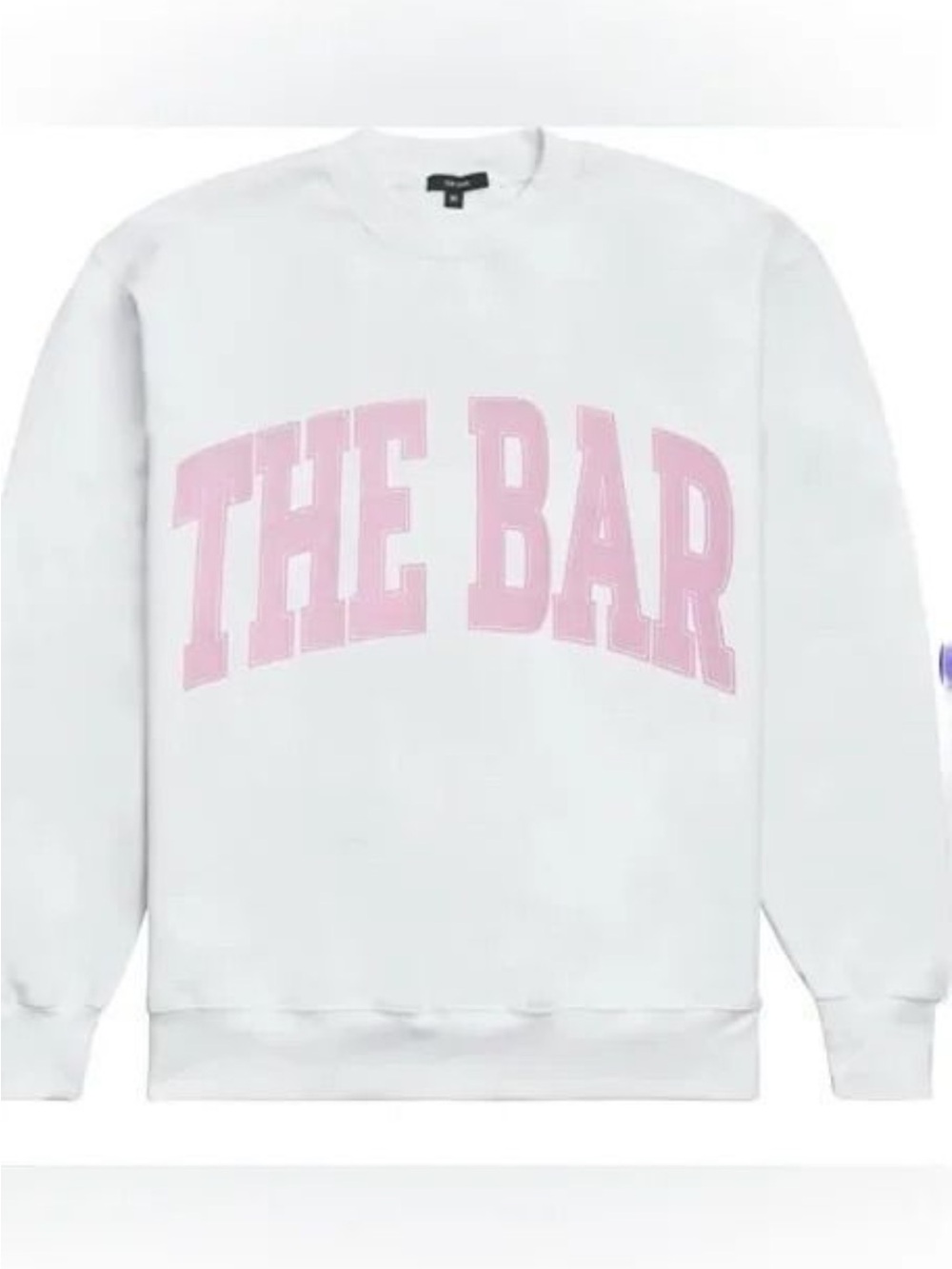 THE BAR 🩷🤍  White Varsity Crewneck Sweatshirt with Pink Logo- NEW in bag- Medium